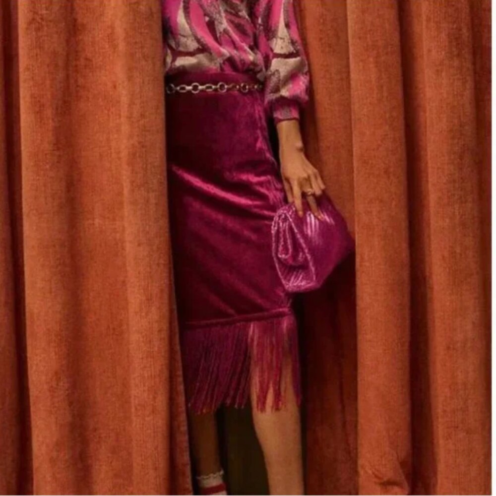 ⭐️ Fringed Velvet Boho Peasant Hipster Hippie Classy Chic Wedding Midi Skirt - Picture 2 of 6